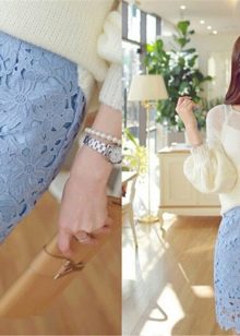 lace pencil skirt with white jumper