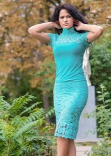 set in aquamarine with lace skirt