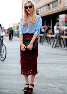 lace pencil skirt with platform sandals