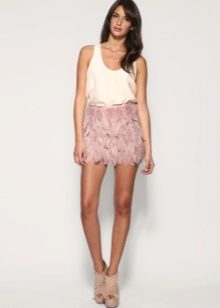 Feather trim mini skirt