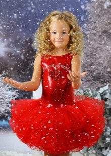New Year's dress for girls red with a fluffy skirt