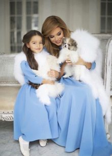 Blue New Year's dress for girl and mom