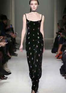 Velor dress with floor-length straps