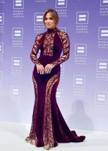 Long velor dress with lace