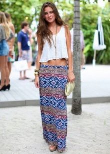 Long straight summer skirt with hip waist