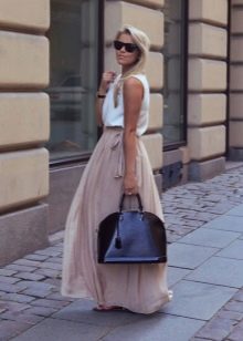 Long fluffy beige skirt for summer