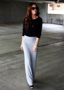 Straight floor-length gray skirt