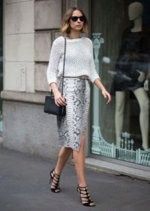 Straight wrap skirt paired with a sweater