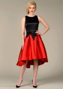 puffy red silk midi skirt