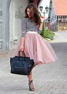 Pink full midi skirt
