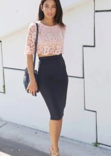 Black pencil skirt with lace crop top