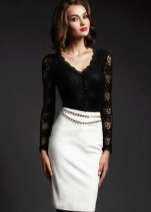 Lace blouse combined with a pencil skirt