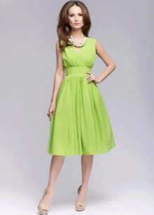 Midi-length light green sundress dress