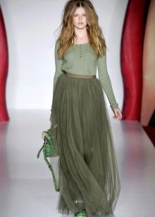jupe longue en mousseline verte