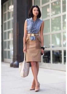 beige mix pencil skirt
