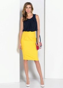 mid-length yellow pencil skirt