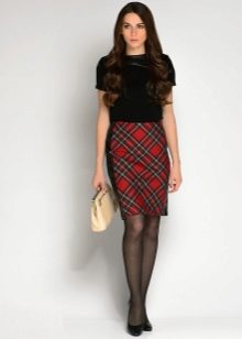 check mid-length pencil skirt