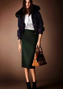 dark green mid-length pencil skirt