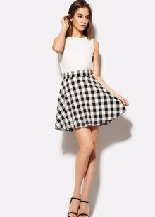 black and white check skirt