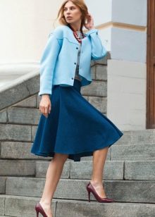 below the knee denim skirt