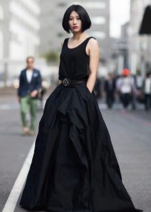 floor-length black skirt