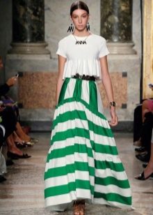 long full skirt with white and green stripes