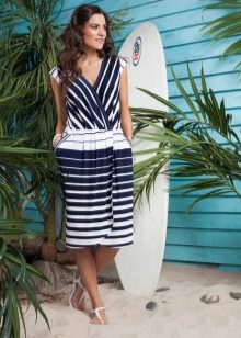 blue and white horizontal striped skirt