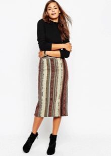 vertical striped mid-length skirt
