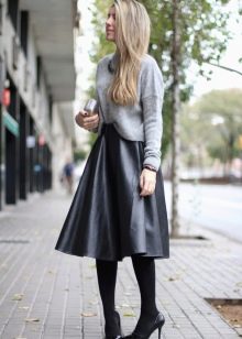 Leather full skirt below the knee