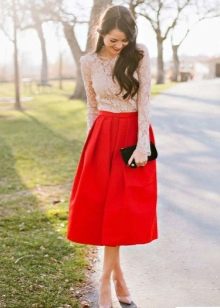 Red skirt bell below the knee