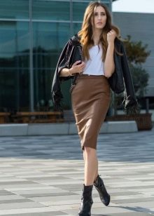 Below the knee brown skirt