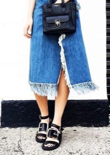 Mid Fringe Denim Skirt