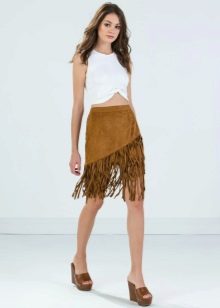 Fringed suede sand skirt