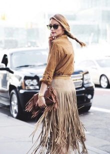 Fringed suede sand skirt