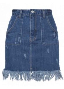 Mid Fringe Denim Skirt