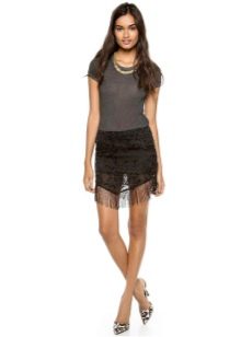 Mini black skirt with fringes