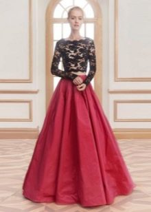 Long burgundy skirt sun floor-length taffeta