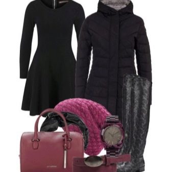 Dress with a full skirt and accessories for an Inverted Triangle figure