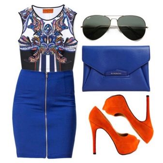 Orange shoes for a blue dress