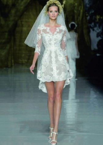 Short wedding dress with veil