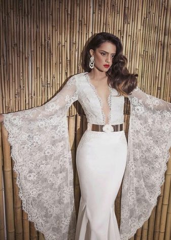 Wedding sexy dress with sleeves and deep neckline