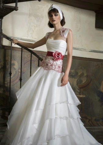 Red lace on white wedding dress