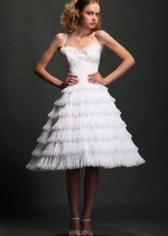 Wedding dress with a fluffy pleated skirt