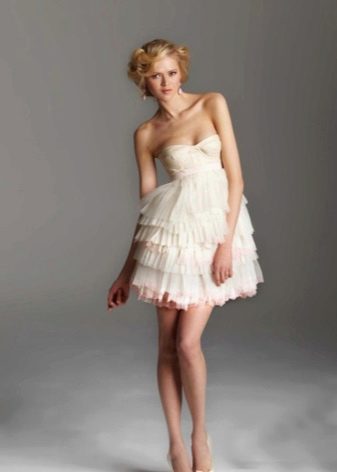 Wedding short dress with layered pleated skirt