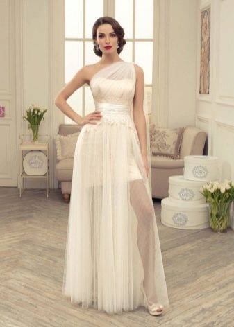 Wedding dress with asymmetrical top