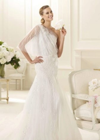One-shoulder wedding dress with sleeves