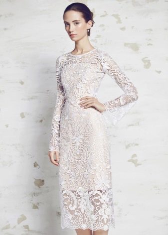 Wedding dress closed lace midi