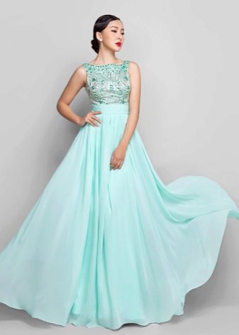 Mint evening dress with shiny top