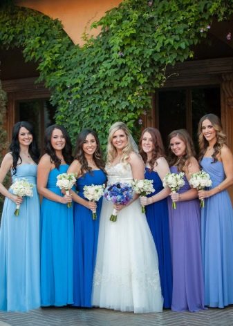 Different shade of blue bridesmaid dresses