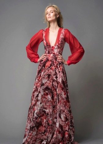 Floor-length evening dress with wide sleeves